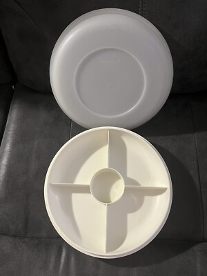 Vintage Tupperware 1708-5 Divided Veggie Relish & Dip Serving Tray w/ Lid 1709-6-image