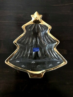 STUDIO NOVA Yuletide Spirit Gold Trim Christmas Tree Shaped Glass Sweet Dish-image