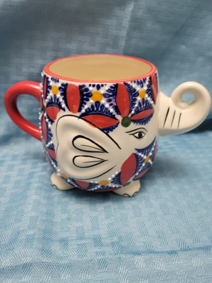 Yokohama Studio Miyabi Elephant Mug 3D Hand Painted - Raised Trunk-image