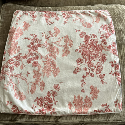 Set Of 3 Pottery Barn Red And Beige Toile Pillow Covers 20” Square-image