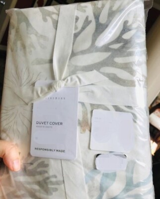 Pottery Barn Coral Duvet Cover Set Neutral Queen Ocean Sea Coastal Decor New-image