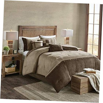  Boone Cozy Comforter Set, Faux Suede, Deluxe King (104 in x 92 in) Brown 7pcs-image