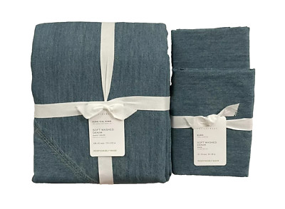 Pottery Barn SOFT WASHED DENIM Duvet King/California King & Two KING Shams NWT-image