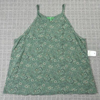 DIP Women’s Green Blouse Sleeveless Size Large Floral Tank Top-image