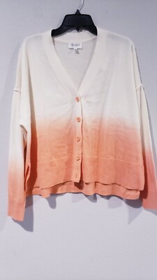 Candace Cameron Bure Dip-Dyed V-Neck Button-Front Cardigan Peach L-image