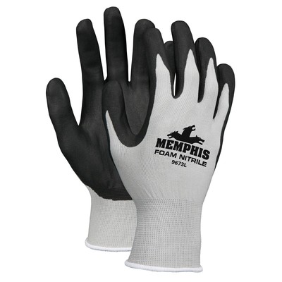 Memphis 9673 - Gray Nylon, Black Foam Nitrile Dipped Palm/Finger Size L(12 Pair)-image
