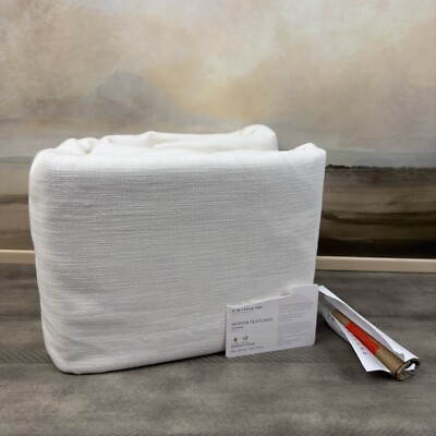 Pottery Barn Seaton Textured Lined Curtain Drape 100”x96” White W/Hooks NWOT-image