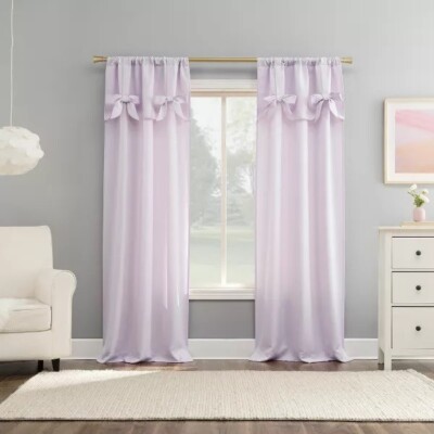NEW~ SE T OF 2 * SUN ZERO* EMMA BOW VALANCE SEMI-SHEER ROD POCKET CURTAIN PANELS-image