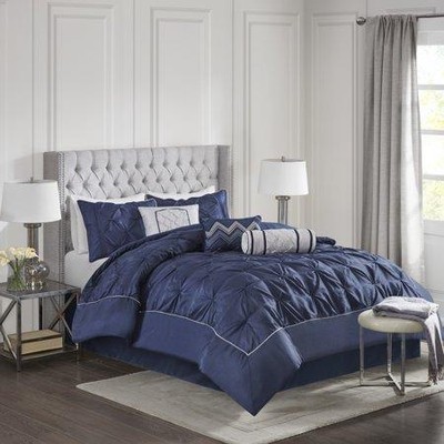 Madison Park Laurel Blue 7 Piece Cal King Comforter Set-image