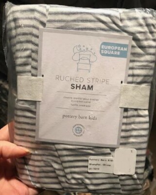 Pottery Barn Ruched Stripe Euro Shams Gray Ivory Set 2 Kids Pair🦩-image