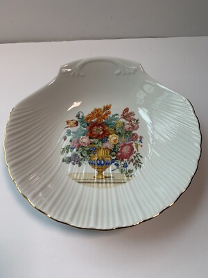 Antique Limoges Scallop Shell Shaped Porcelain  Large Dish France Gold 10