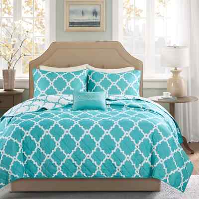 Madison Park Merritt 4-Piece Reversible Full/Queen Coverlet Set in Aqua-image