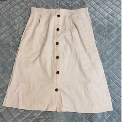 Womens Dip Linen Button Down Midi Khaki Skirt XL-image