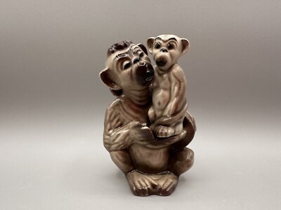 VTG Ceramic Arts Studio Pottery MONKEY & BABY Salt & Pepper Shakers Wisconsin-image