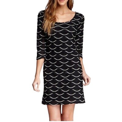 Max Studio Scalloped  Textured Black & White 3/4 Sleeve Mini Dress Women's Med-image