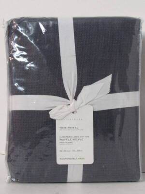 Pottery Barn European Flax Linen Waffle Duvet Cover, Twin/TwinXL Steel Blue NWT-image