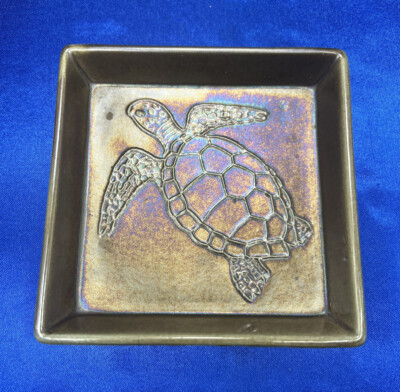 Studio Art Pottery Sea Turtle Trinket Dish - Iridescent Colors - Signed M106-image