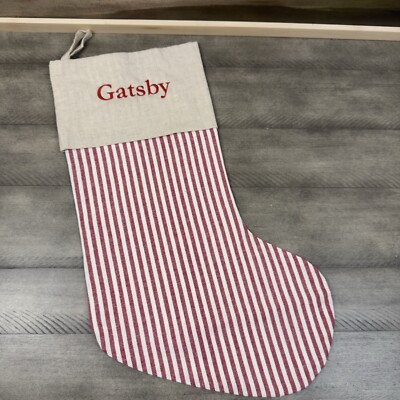 Pottery Barn Kids Ticking Stripe Christmas Stocking Monogrammed “Gatsby” NWOT-image