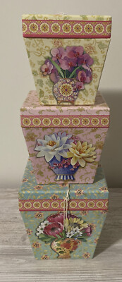 Punch Studio Flowers Theme Embellished Trinket Nesting Stacking Boxes Set of 3-image