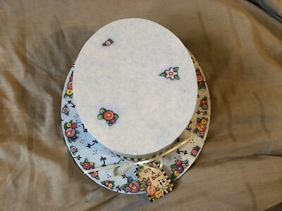 Mary Engelbreit Hat Shaped Gift Storage Box Light Blue Floral W/Tag-image