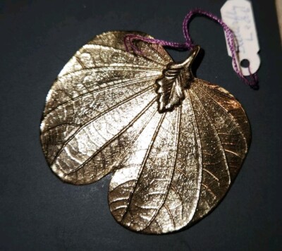PENDENT 24K Yellow Gold Dip Plated Real Butterfly LEAF Jewelry VTG-image
