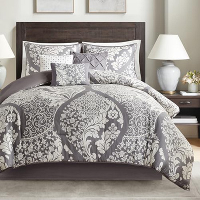  Vienna Sateen Cotton Comforter Set, Breathable, Soft Cover, King Vienna Grey-image