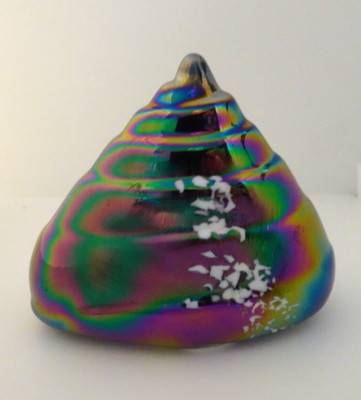 Pele's Studio Art Glass Hawaii Shell Shaped  Iridescent Paperweight-image