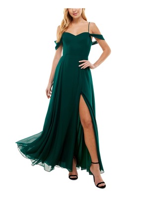 CITY STUDIO Womens Green Draped Sleeves Lace-up Back Formal Dress 7-image