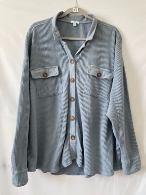 Dip Womens Blue Collared Dual Flap Pocket Long Sleeve Button Up Shirt Size XL-image