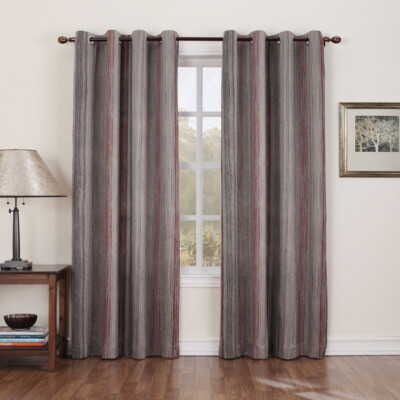 Colormate Room Darkening Grommet Window Panel Striped Chocolate 84  Inch NWT-image