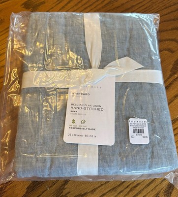 Pottery Barn Blue Standard Size Sham Chambray Hand-Stitched Belgian Flax Linen-image