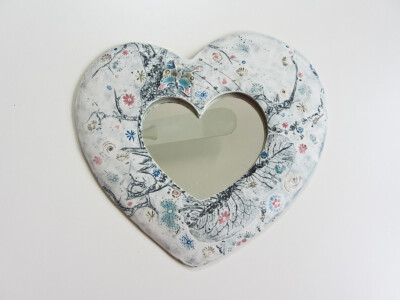 EC Brinkman Studio Pottery Porcelain Heart Shaped Wall Mirror w/ Butterfly-image