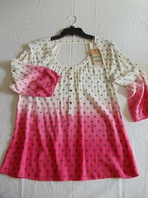  Red Camel Blouse Women's Large Shirt Pullover Dip Dyed Cut out back  Rayon -image