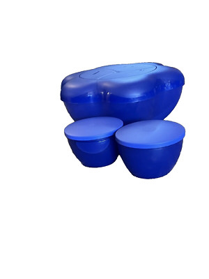 New Tupperware Blue Chip Bowl With Lid And 2 Dip Bowls With Lids-image