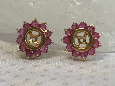 14K Yellow Gold Stud Earring Jackets 2.19g Fine Jewelry Rose Color Stones-image