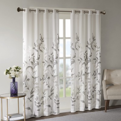 Cecily Semi Sheer SINGLE Panel Window Curtain Burnout Botanical Print, Easy T...-image