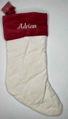 POTTERY BARN CLASSIC VELVET CHRISTMAS STOCKING *ADRIAN* IVORY RED MEDIUM NEW-image