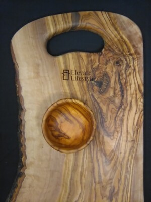 Charcuterie serving cutting board OLIVE WOOD w/ dipping bowl Elevate Lifestyle-image
