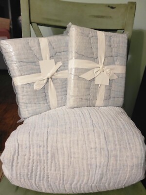 Pottery Barn Cloud Linen Full Queen Duvet Cover & 2 Shams Chambray Blue-image