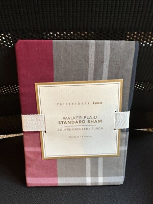 NEW Single Pottery Barn Walker Plaid Duvet Standard Sham Red/Navy New-image