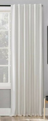 Sun Zero-Evelina Faux Dupioni Silk Back Tab Curtain Panel, Pearl, 50