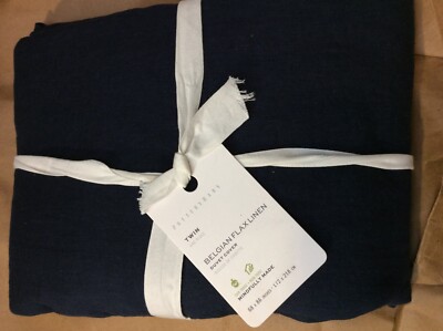 Pottery Barn Belgian Flax Linen Twin Duvet Cover NWT! Midnight Blue Navy-image