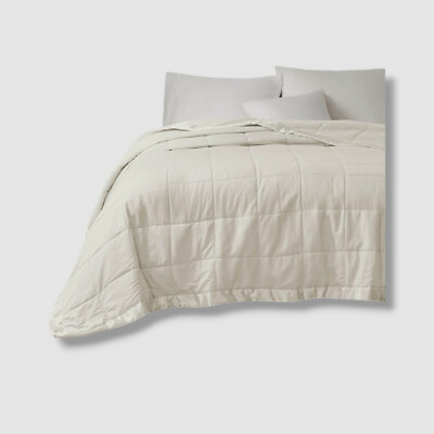 Madison Park Ivory Cambria Oversized Blanket with Satin Trim, Full/Queen-image