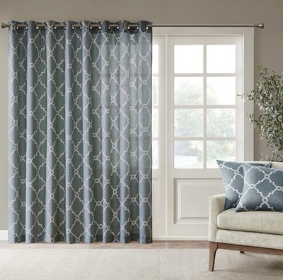 Madison Park Room Darkening Window Panel Curtain Fretwork Blue Gray 100in x 84in-image