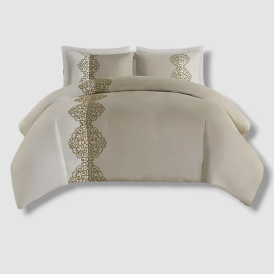 Madison Park Beige Panache 3 Piece Embroidered Duvet Cover Set Full/Queen-image
