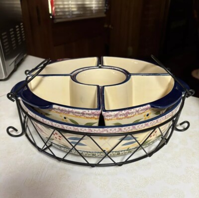 Temptations Old World Veggie Chip Dip Snack Tray Basket plus 3Qt Baking Dish NEW-image