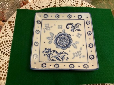 Yokohoma Studio Hand painted white square dish 6 inch by 6 inch-image