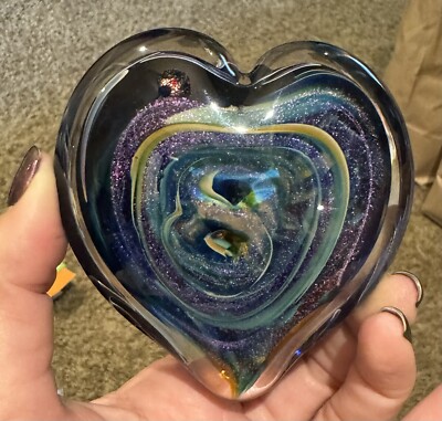Glass Eye Studio Heart of Fire Metallic Hand Blown Glass Paperweight USA-image