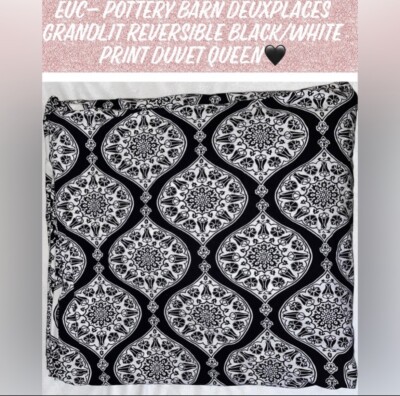 Pottery Barn Deux Places Grand Lit Reversible Black/White Printed Duvet Queen🖤-image