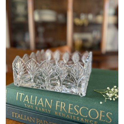Vintage Crystal Studios Portico Napkin Holder | Elegant Cut Glass Square Bowl  -image